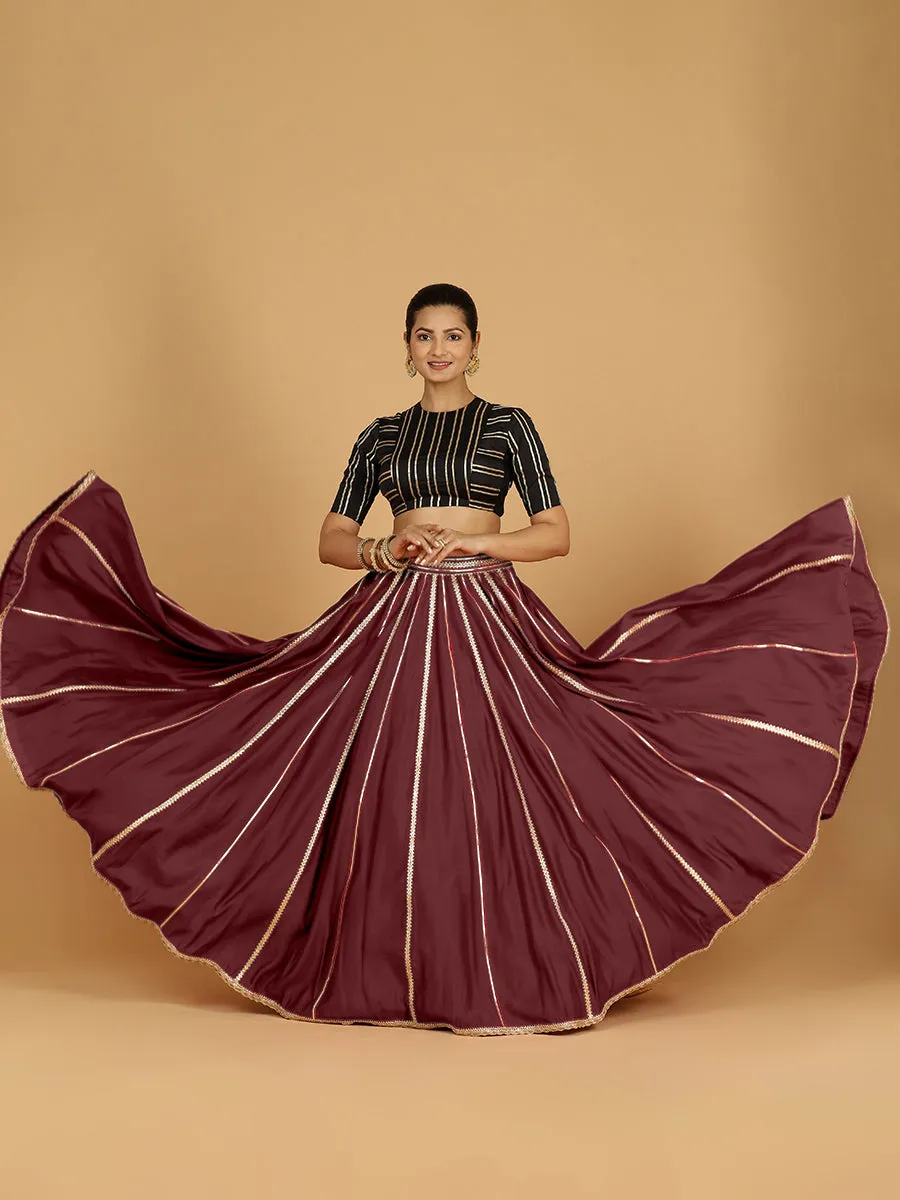 Madhuri x Tyohaar | Deep Maroon Panelled Lehenga Skirt
