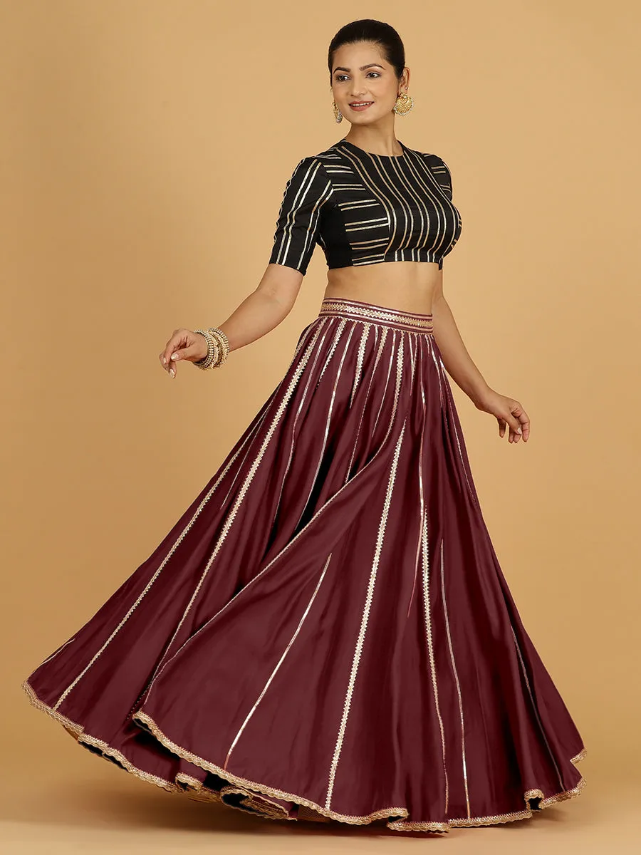 Madhuri x Tyohaar | Deep Maroon Panelled Lehenga Skirt