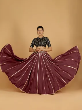 Madhuri x Tyohaar | Deep Maroon Panelled Lehenga Skirt