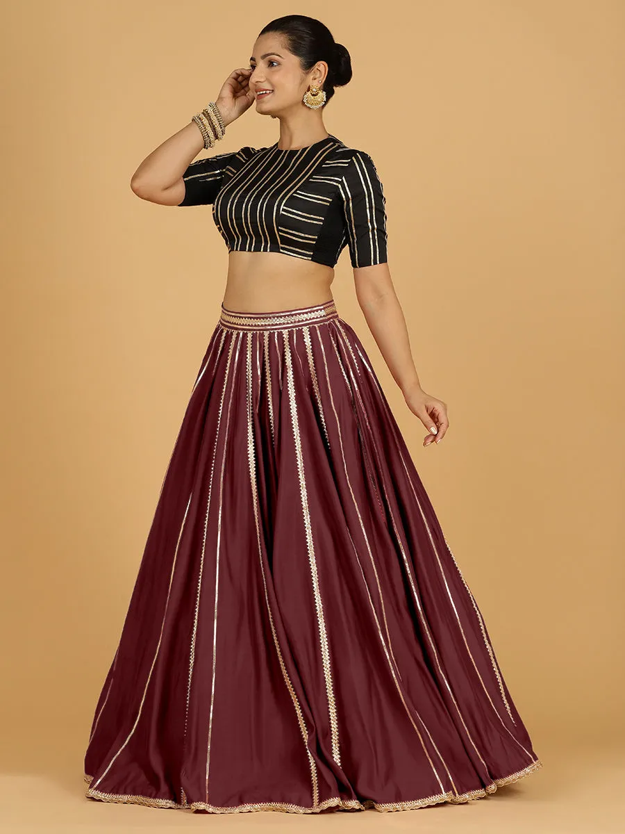 Madhuri x Tyohaar | Deep Maroon Panelled Lehenga Skirt