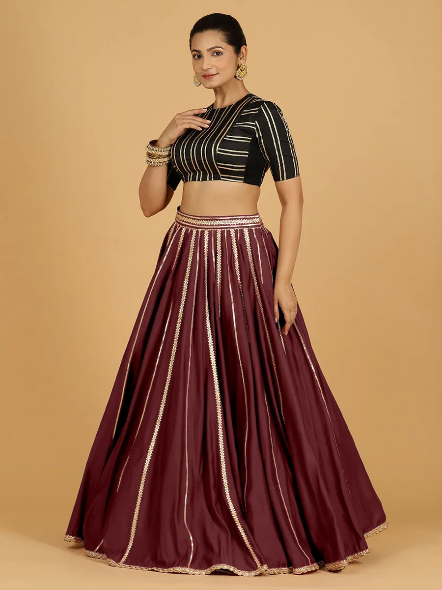 Madhuri x Tyohaar | Deep Maroon Panelled Lehenga Skirt