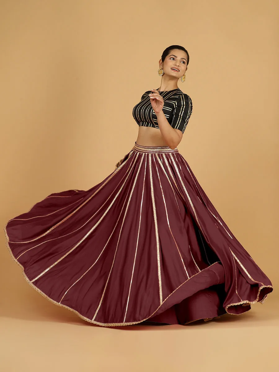 Madhuri x Tyohaar | Deep Maroon Panelled Lehenga Skirt