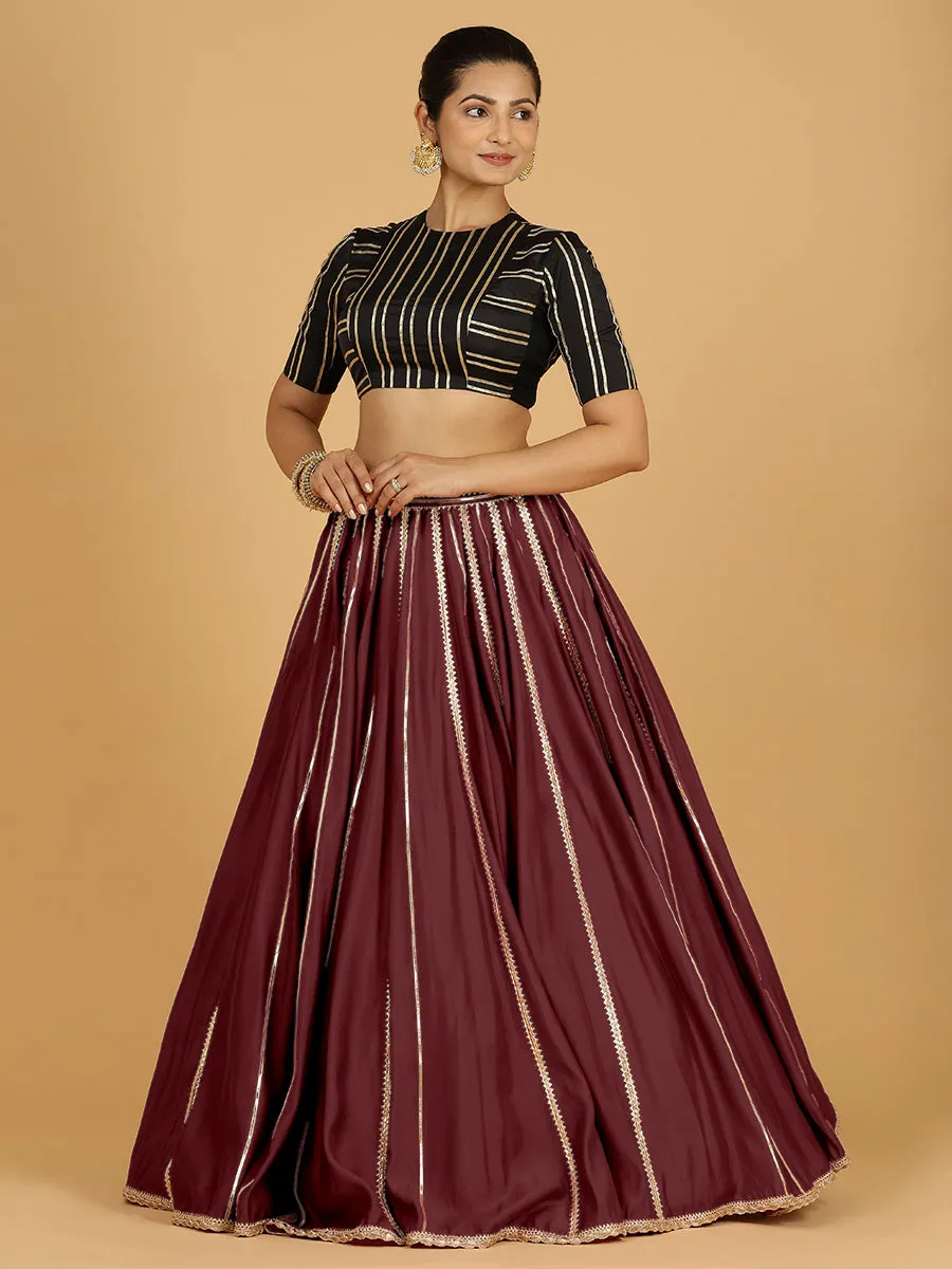 Madhuri x Tyohaar | Deep Maroon Panelled Lehenga Skirt