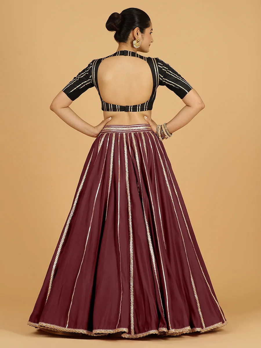 Madhuri x Tyohaar | Deep Maroon Panelled Lehenga Skirt