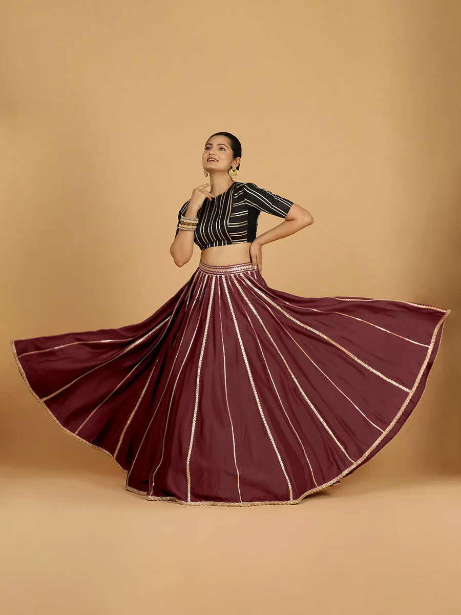 Madhuri x Tyohaar | Deep Maroon Panelled Lehenga Skirt