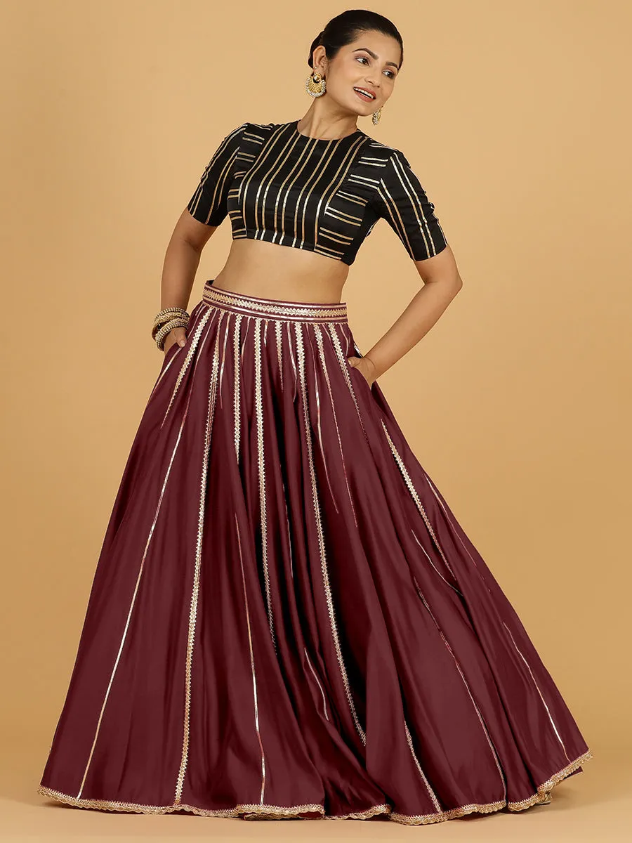 Madhuri x Tyohaar | Deep Maroon Panelled Lehenga Skirt