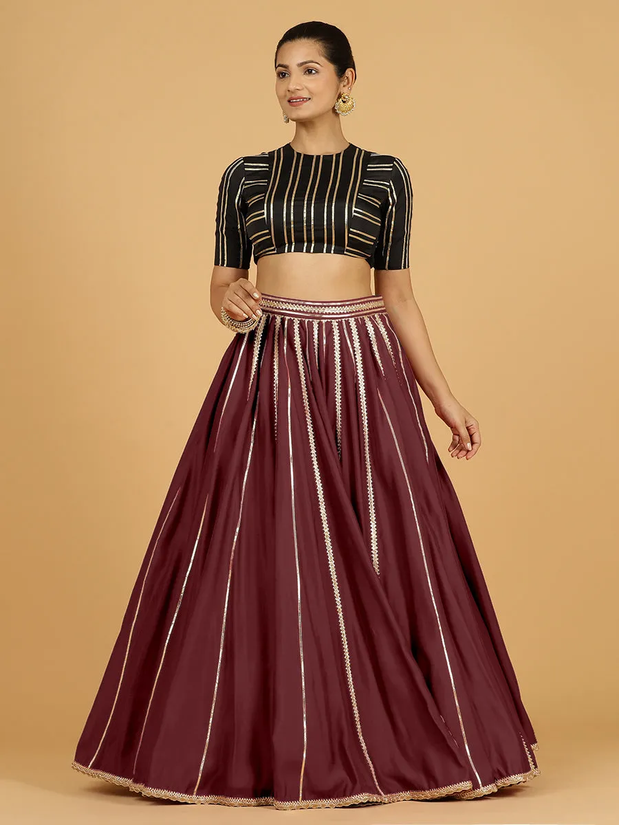 Madhuri x Tyohaar | Deep Maroon Panelled Lehenga Skirt
