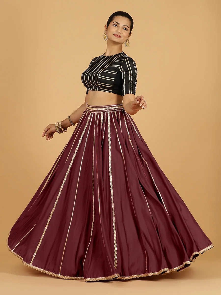 Madhuri x Tyohaar | Deep Maroon Panelled Lehenga Skirt