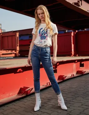 MARK FAST Women Washed Denim Side MF Logo Tape Skinny Jeans