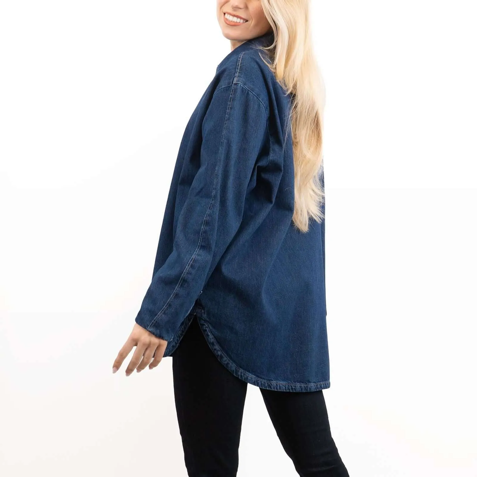Massimo Dutti Oversized Denim Longline Long Sleeve Shirt