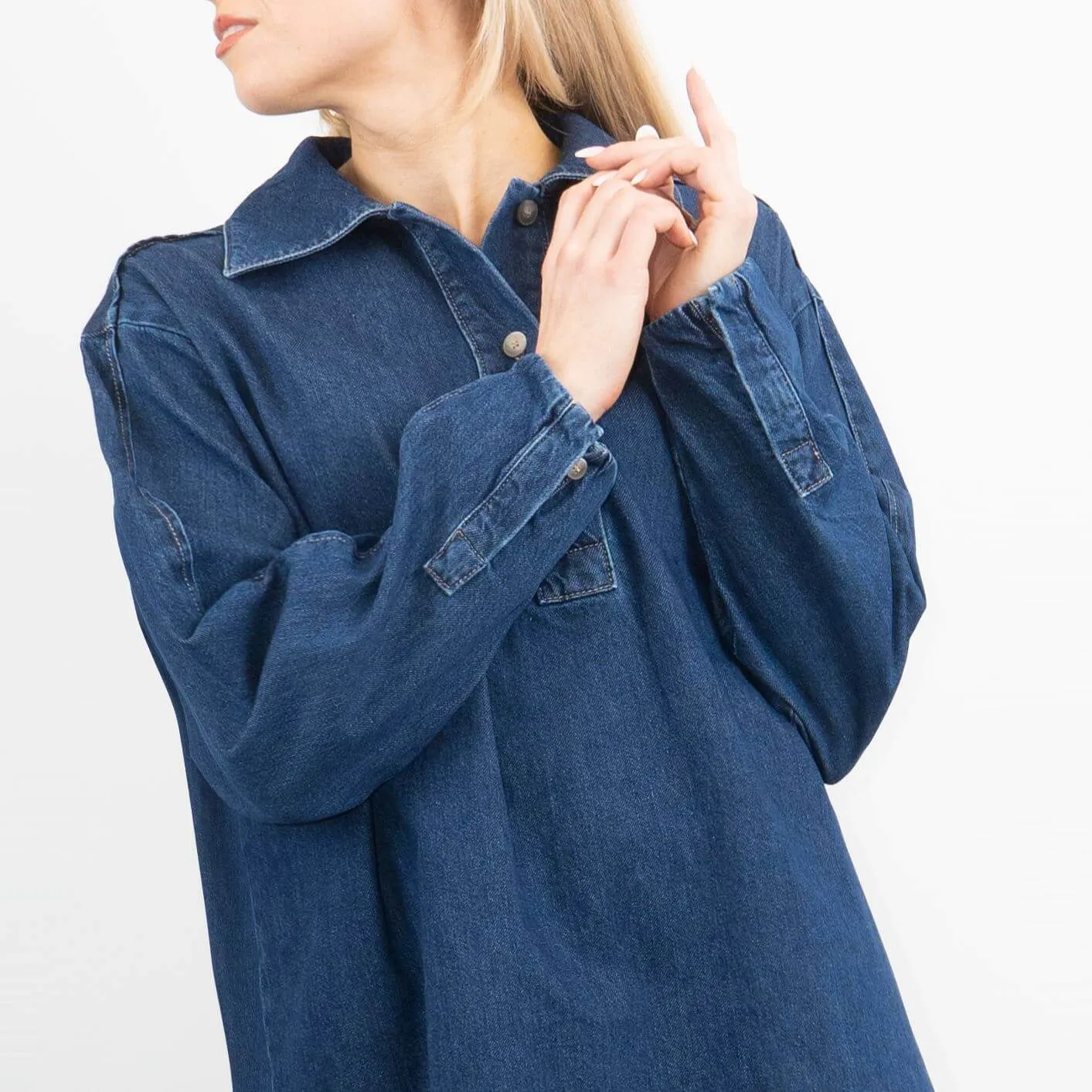 Massimo Dutti Oversized Denim Longline Long Sleeve Shirt