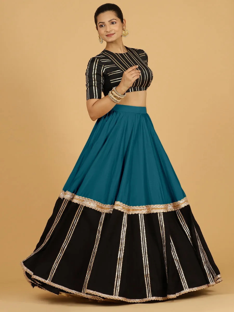 Mastani x Tyohaar | Crystal Teal Panelled Lehenga Skirt
