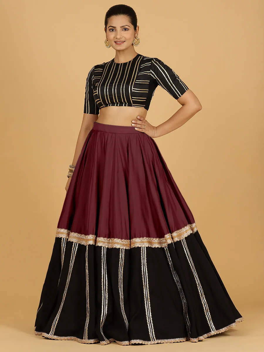 Mastani x Tyohaar | Deep Maroon Panelled Lehenga Skirt