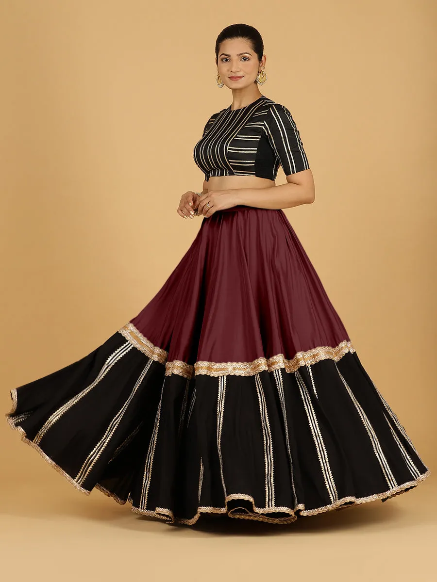 Mastani x Tyohaar | Deep Maroon Panelled Lehenga Skirt