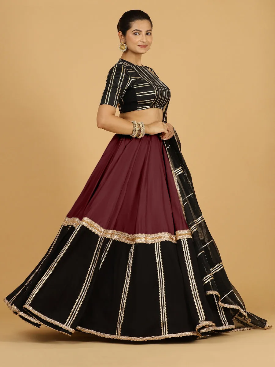 Mastani x Tyohaar | Deep Maroon Panelled Lehenga Skirt