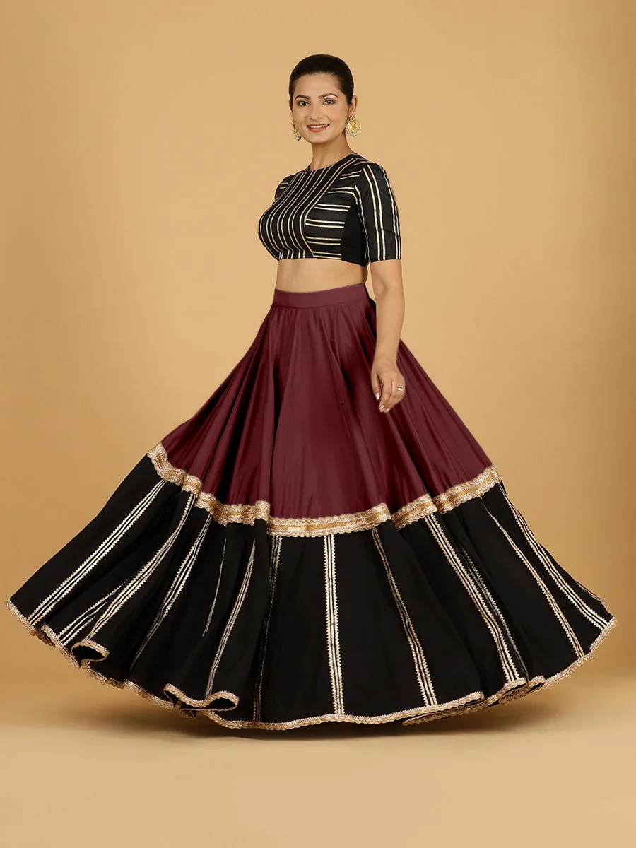 Mastani x Tyohaar | Deep Maroon Panelled Lehenga Skirt