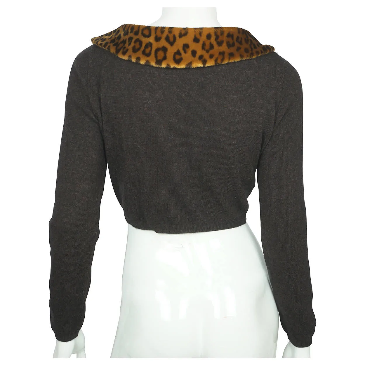 Moschino Cheap and Chic Sweater Cropped Cardigan w Leopard Print Collar M Italy