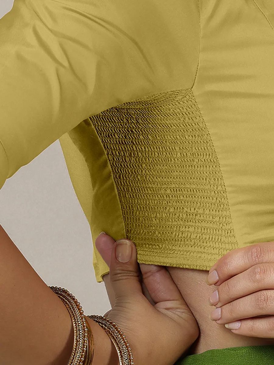 Myra x Rozaana | Lemon Yellow Backless Saree Blouse w/ FlexiFit™