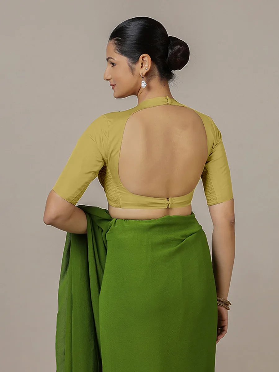 Myra x Rozaana | Lemon Yellow Backless Saree Blouse w/ FlexiFit™