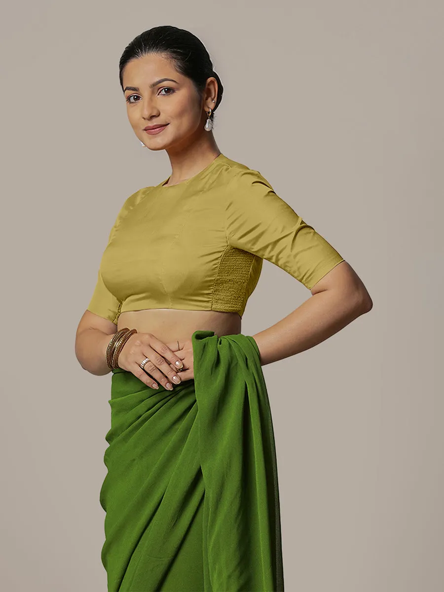 Myra x Rozaana | Lemon Yellow Backless Saree Blouse w/ FlexiFit™