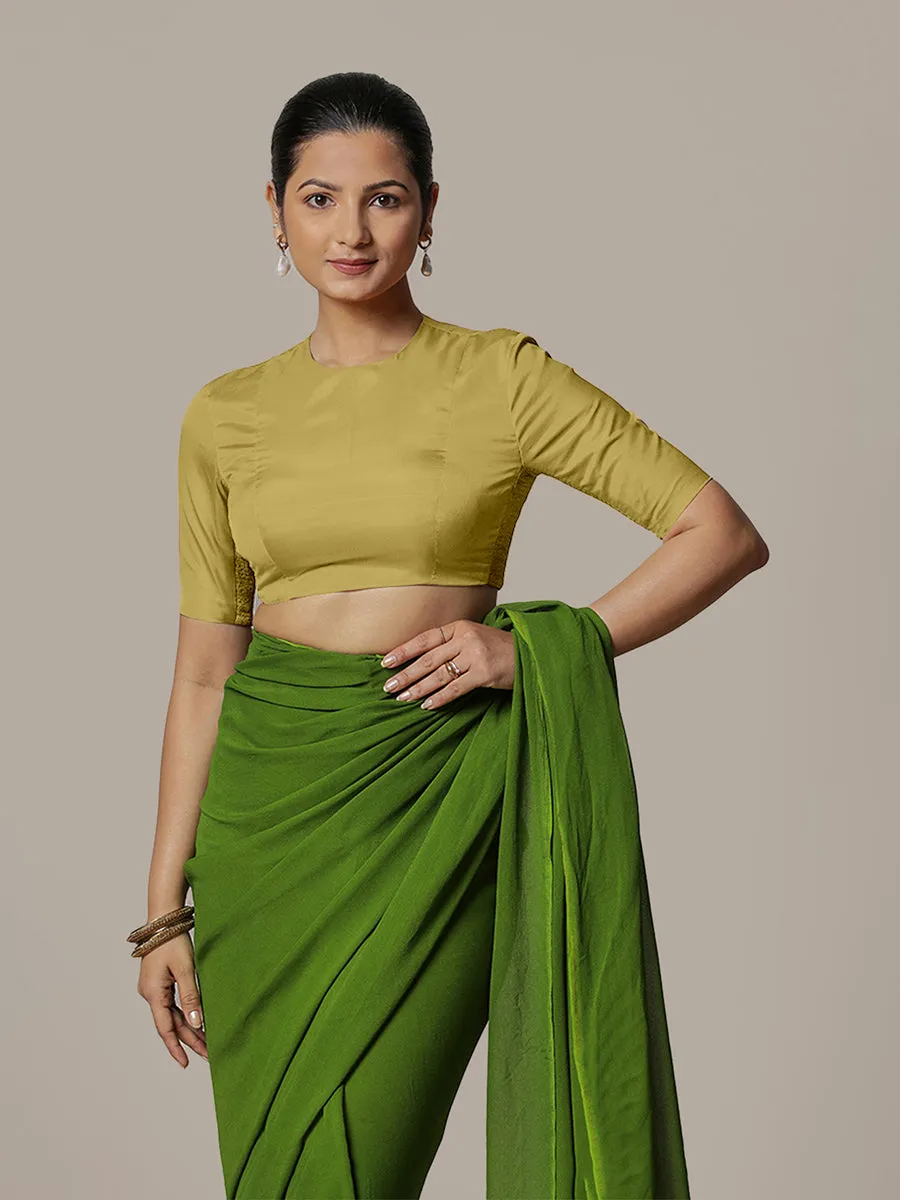 Myra x Rozaana | Lemon Yellow Backless Saree Blouse w/ FlexiFit™