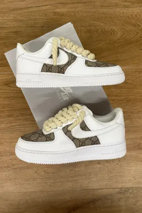 NIKE AIR FORCE 1 ROPE LACES BEIGE CUSTOM GG