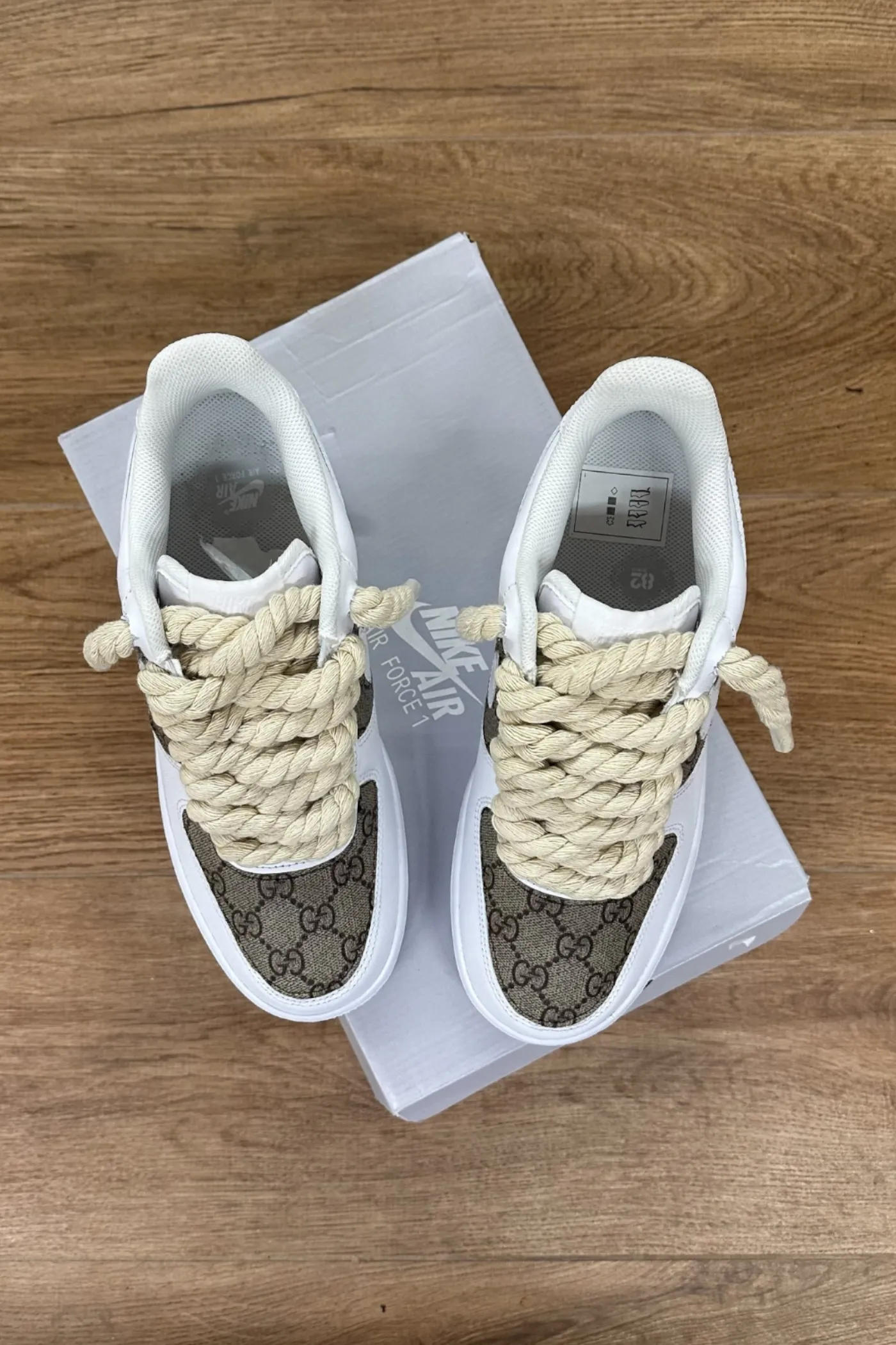 NIKE AIR FORCE 1 ROPE LACES BEIGE CUSTOM GG