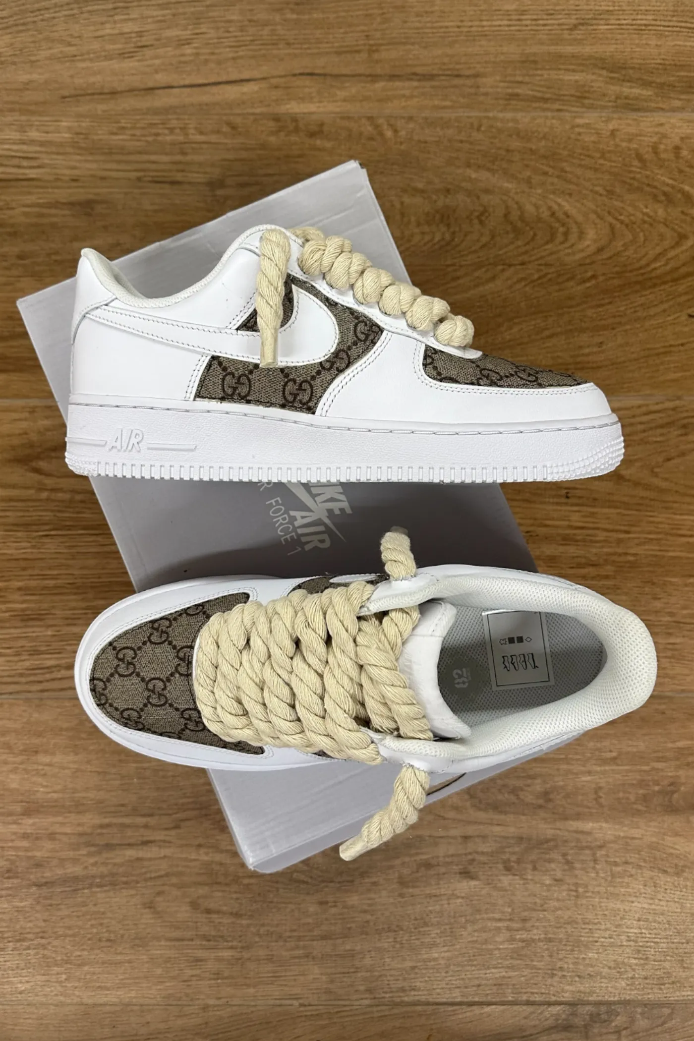 NIKE AIR FORCE 1 ROPE LACES BEIGE CUSTOM GG