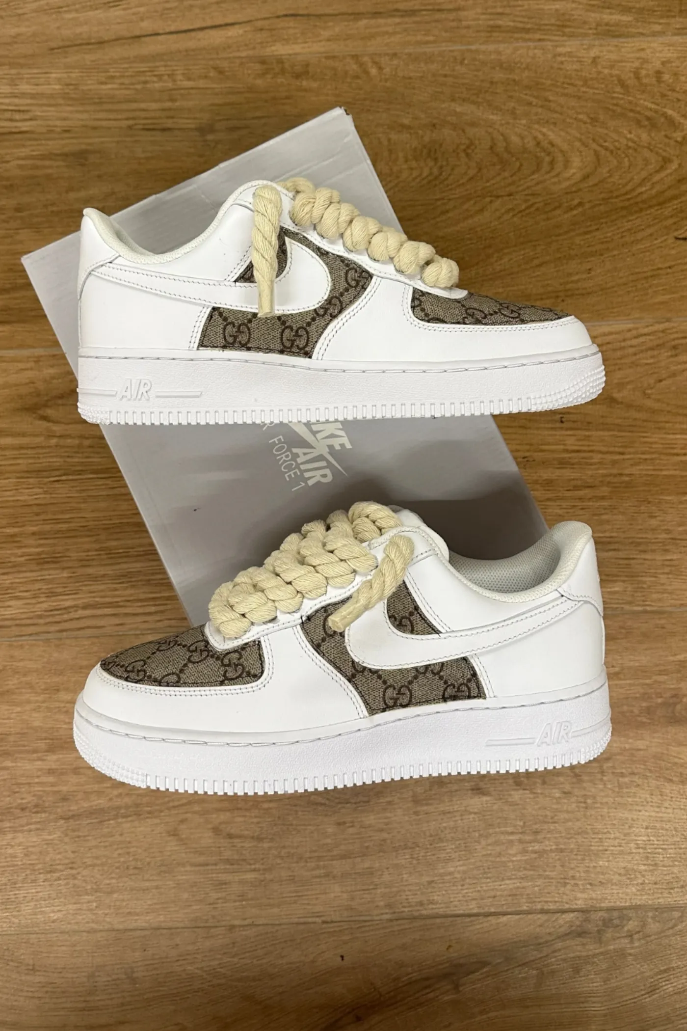 NIKE AIR FORCE 1 ROPE LACES BEIGE CUSTOM GG