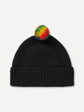 PLAIN HAT STRIPE POMPOM BLACK