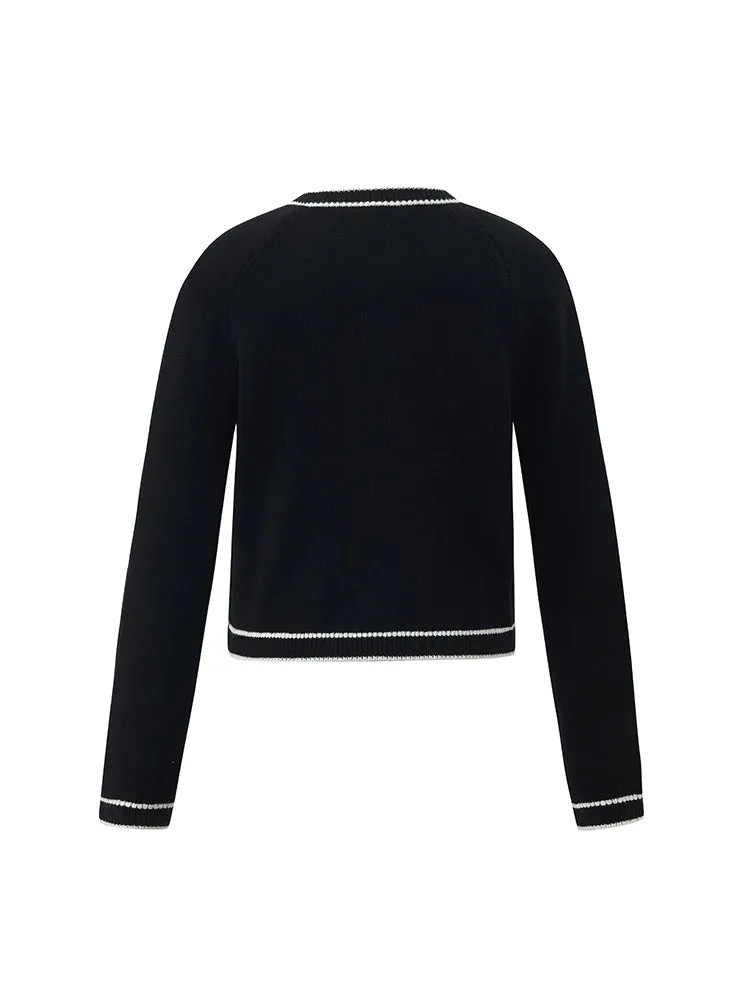 Pure Wool Knit Crop Women Cardigan