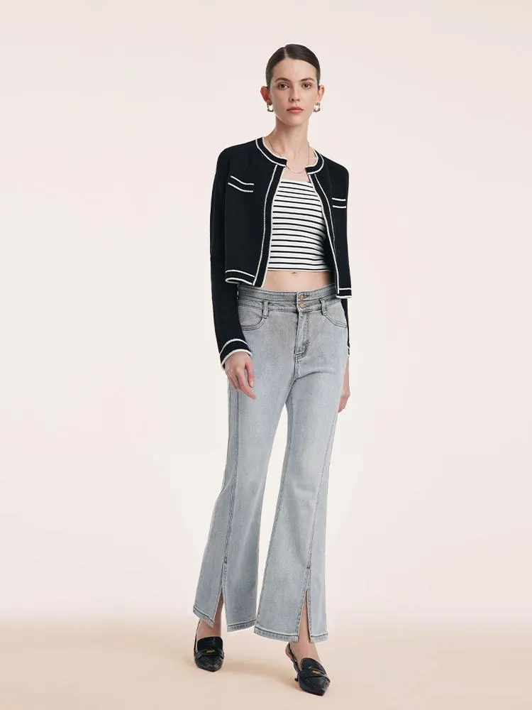 Pure Wool Knit Crop Women Cardigan