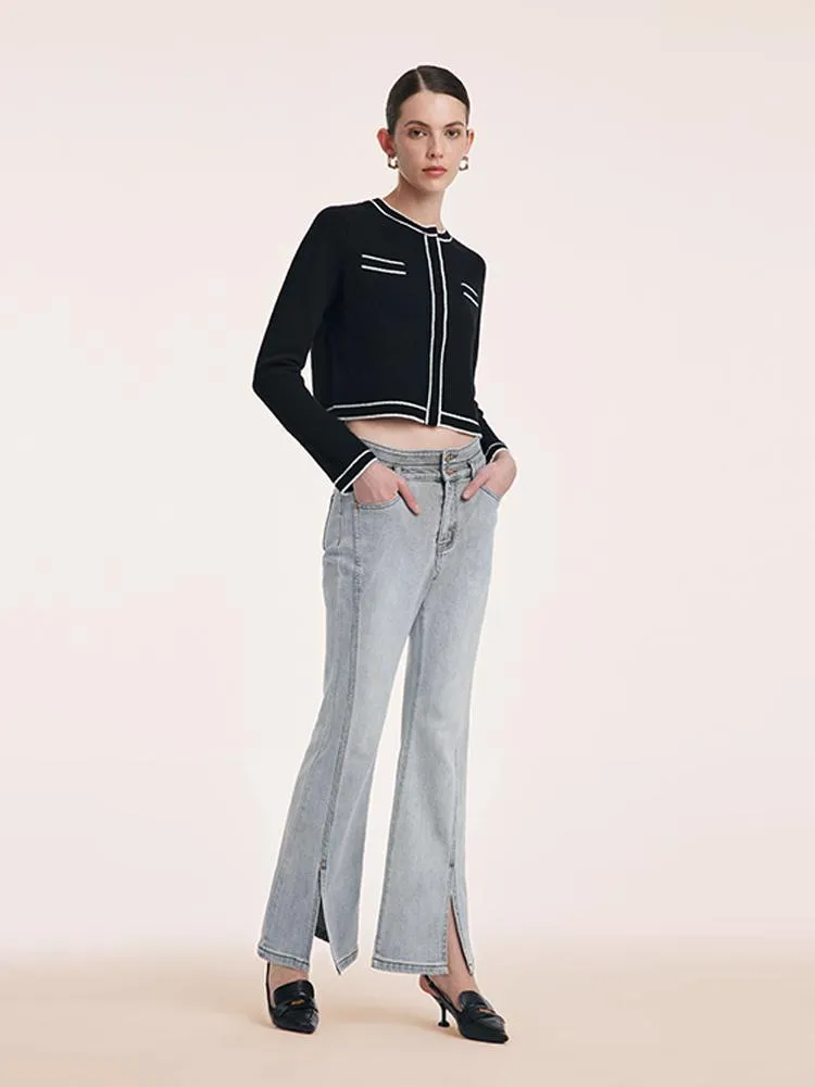 Pure Wool Knit Crop Women Cardigan