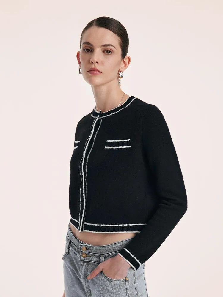 Pure Wool Knit Crop Women Cardigan