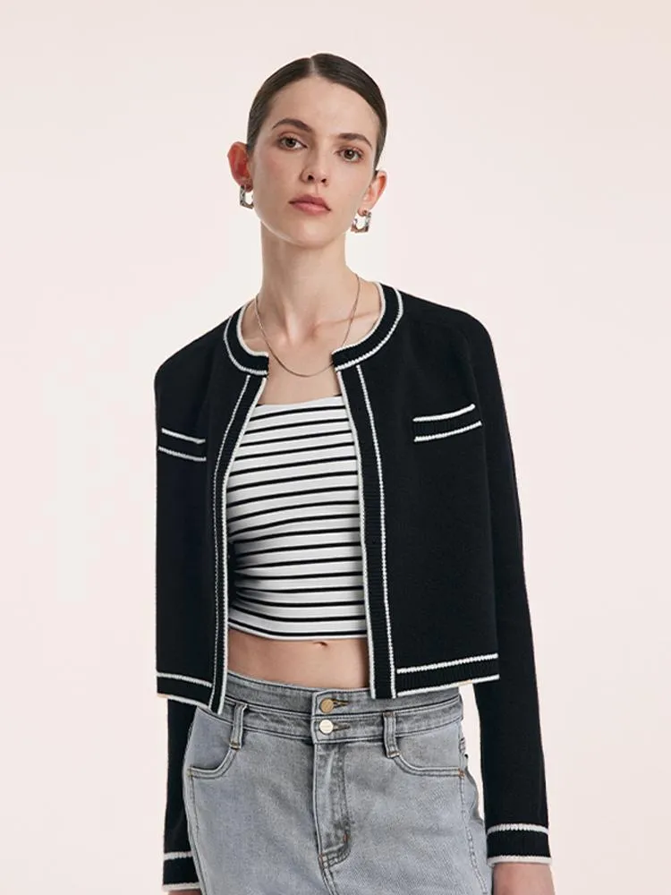 Pure Wool Knit Crop Women Cardigan