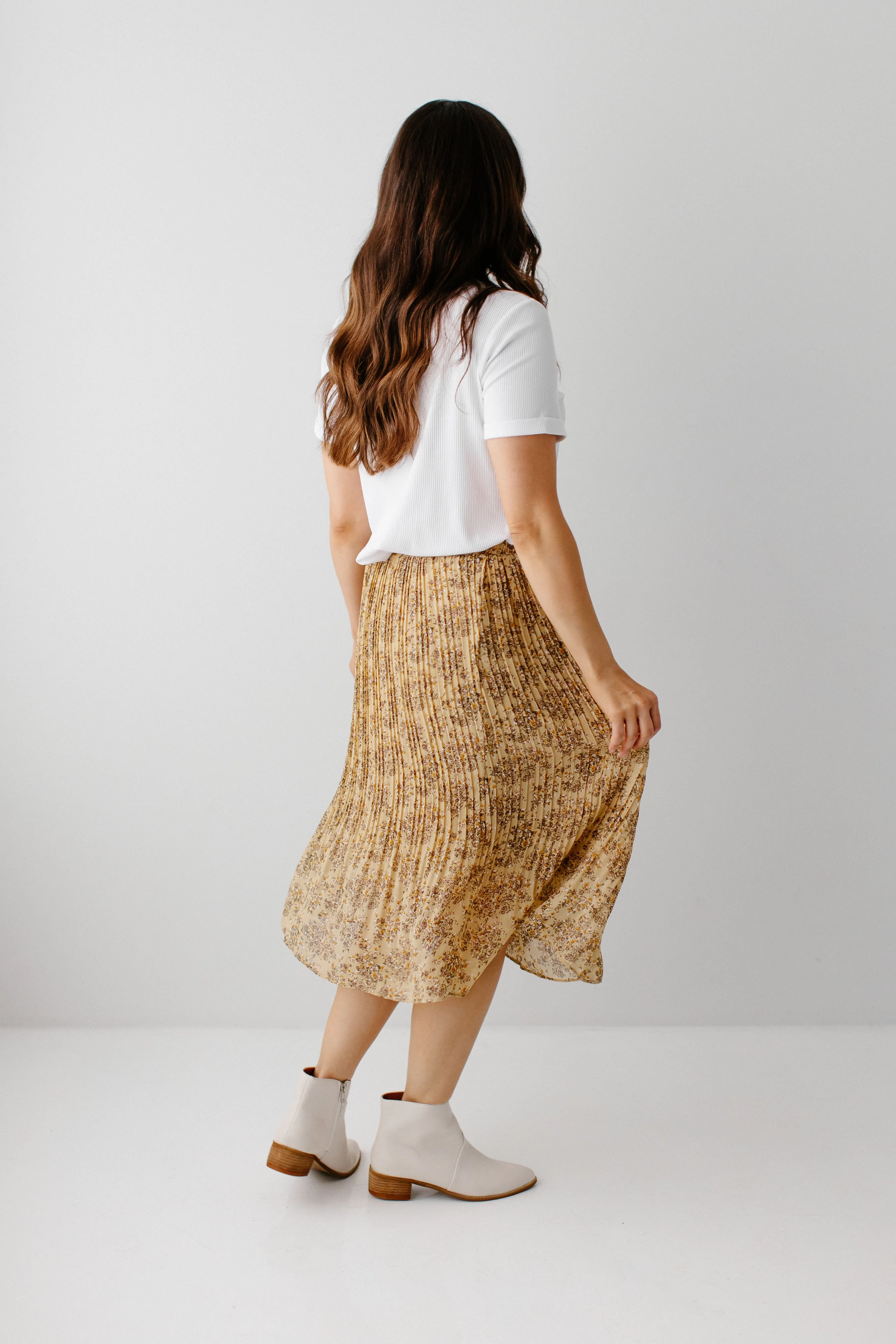'Sariah' Floral Pleated Midi Skirt in Dusty Yellow FINAL SALE