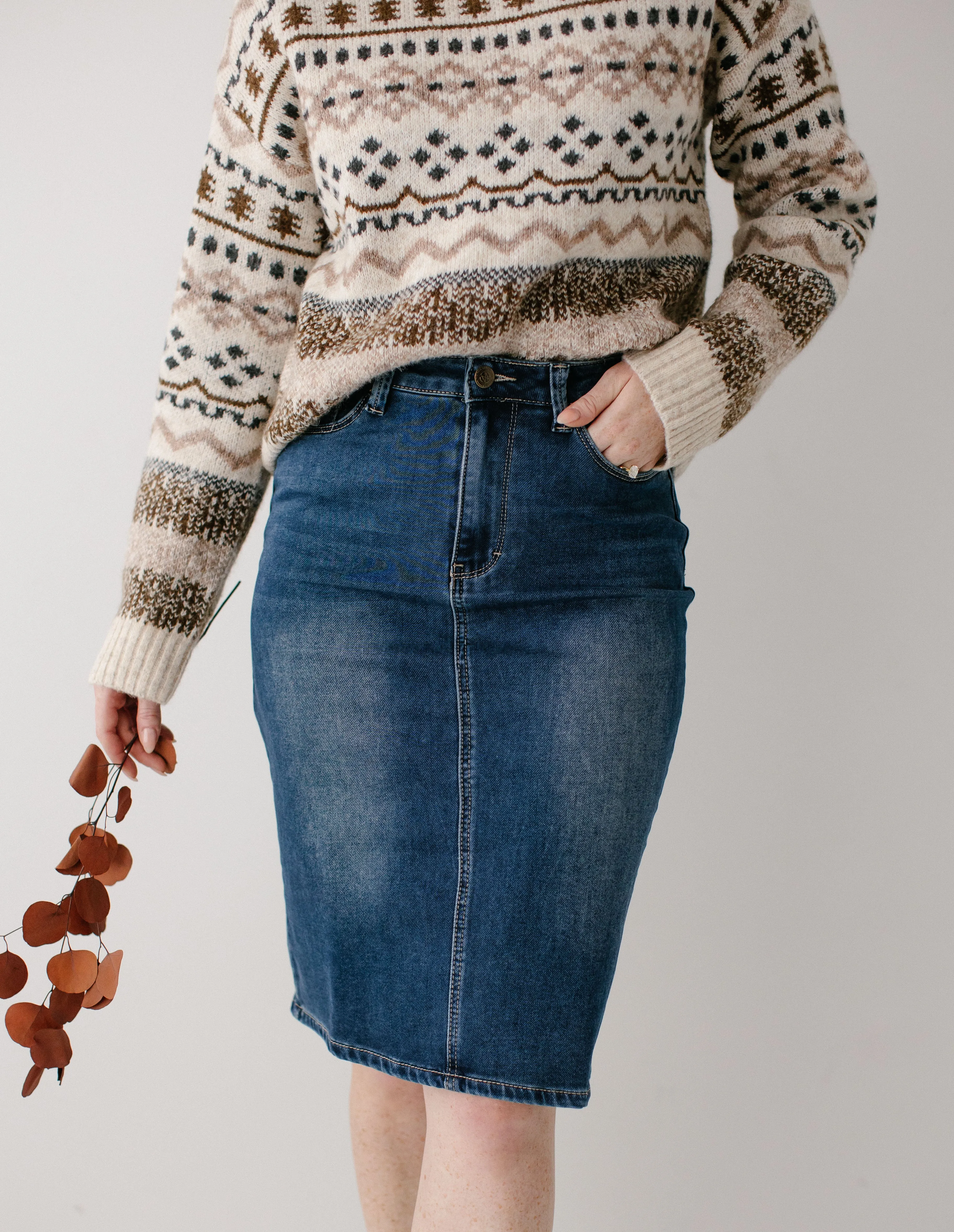'Scout' Knit Denim Skirt in Dark Wash