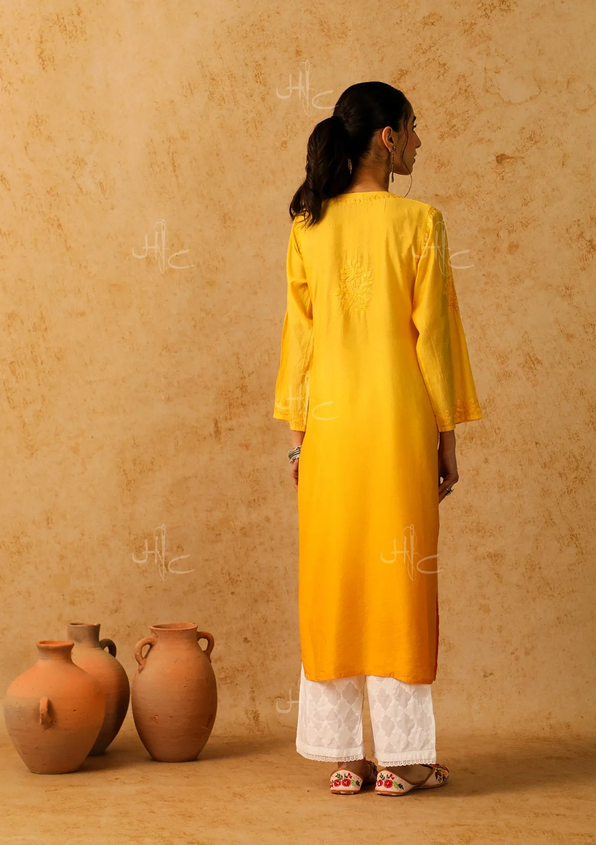 Shab Chikankari Chanderi Straight Kurta