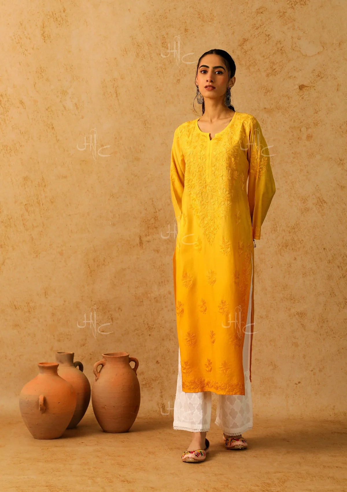 Shab Chikankari Chanderi Straight Kurta