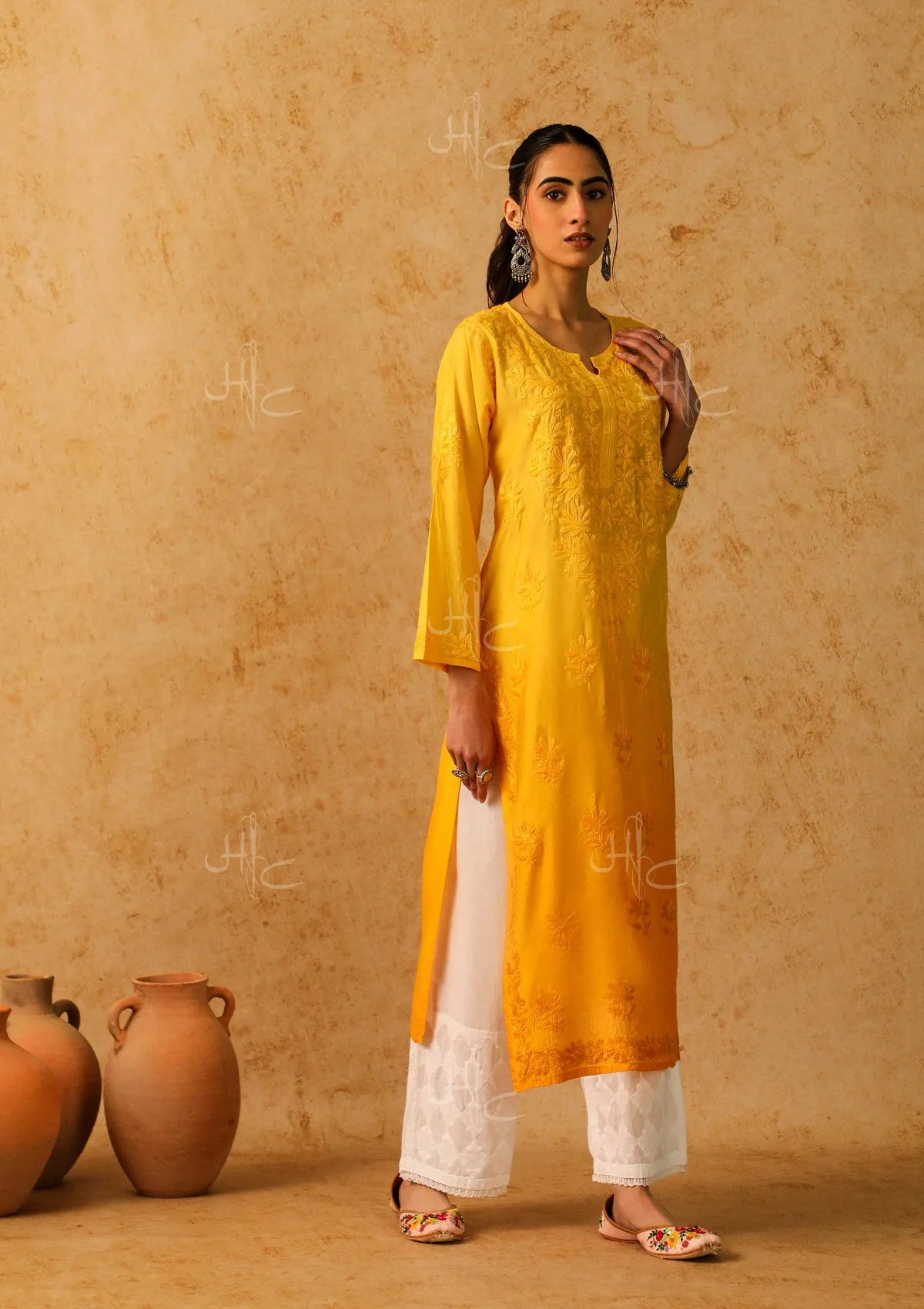 Shab Chikankari Chanderi Straight Kurta