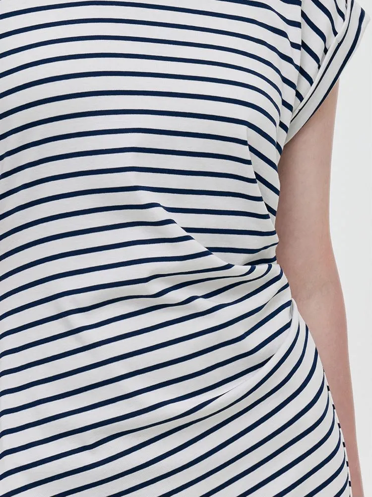 Striped Slit Ruched Women Midi Dress