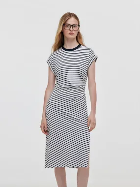 Striped Slit Ruched Women Midi Dress