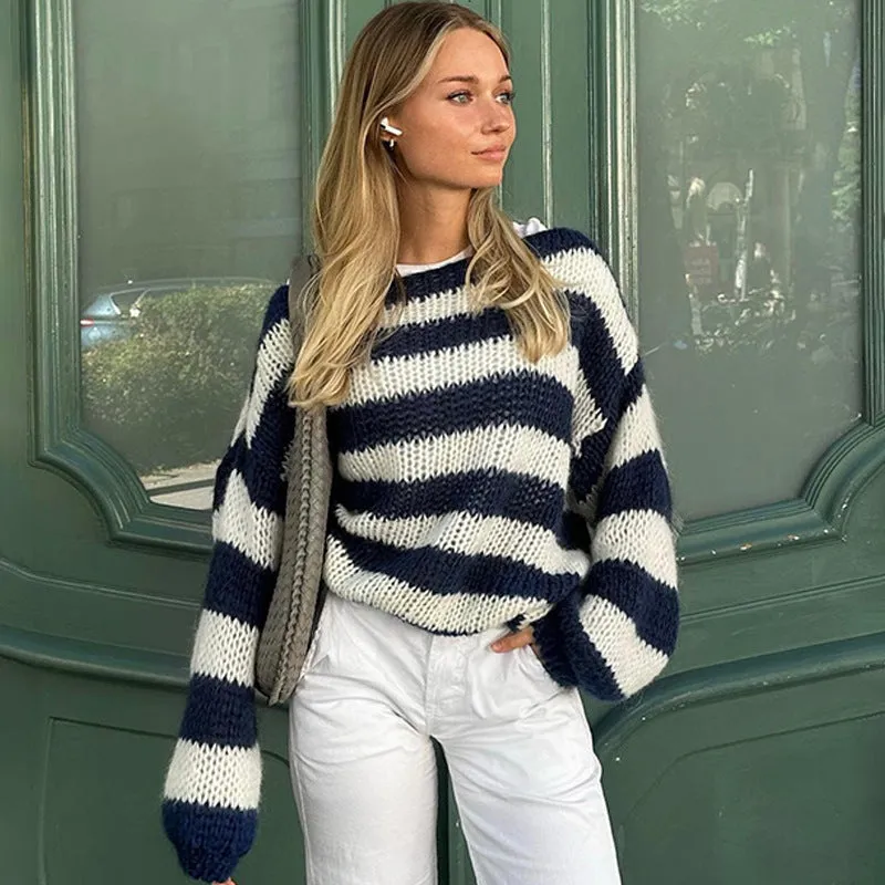 Stylish Loose Striped Pullover Sweater for Women