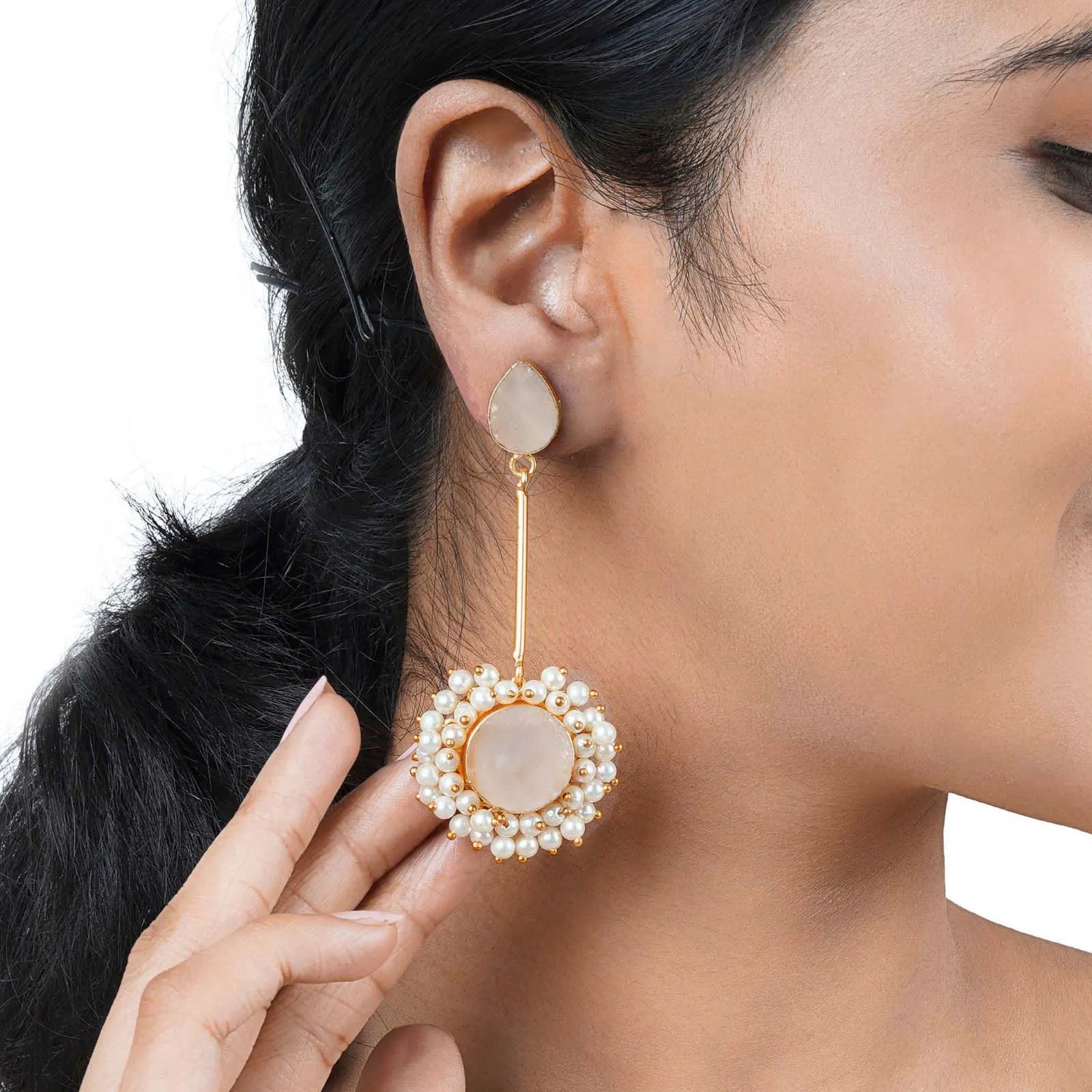 Teejh Atiksha Light Pink Pearl and Stone Earring