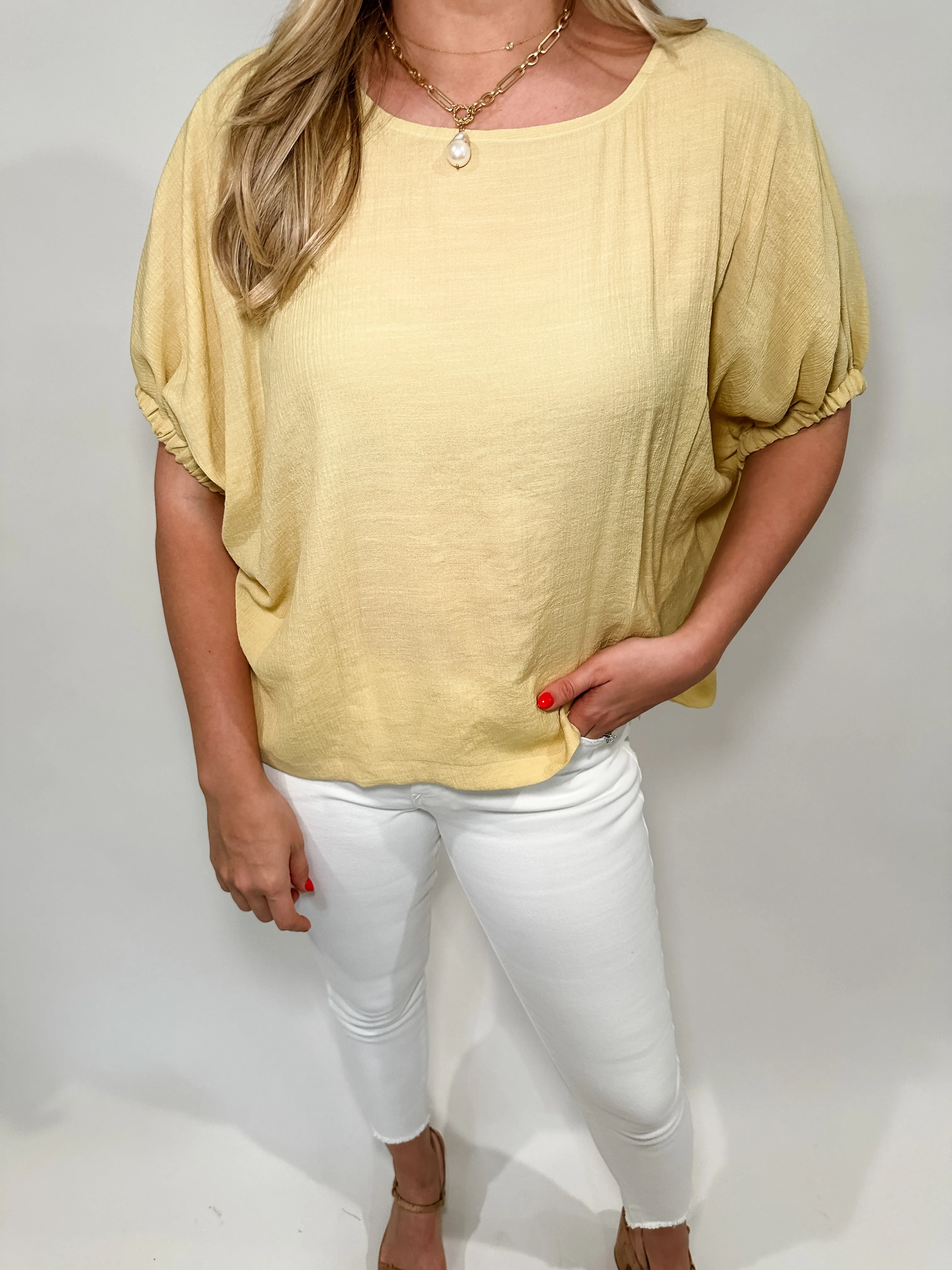 Textured Elastic Puff Sleeve Top