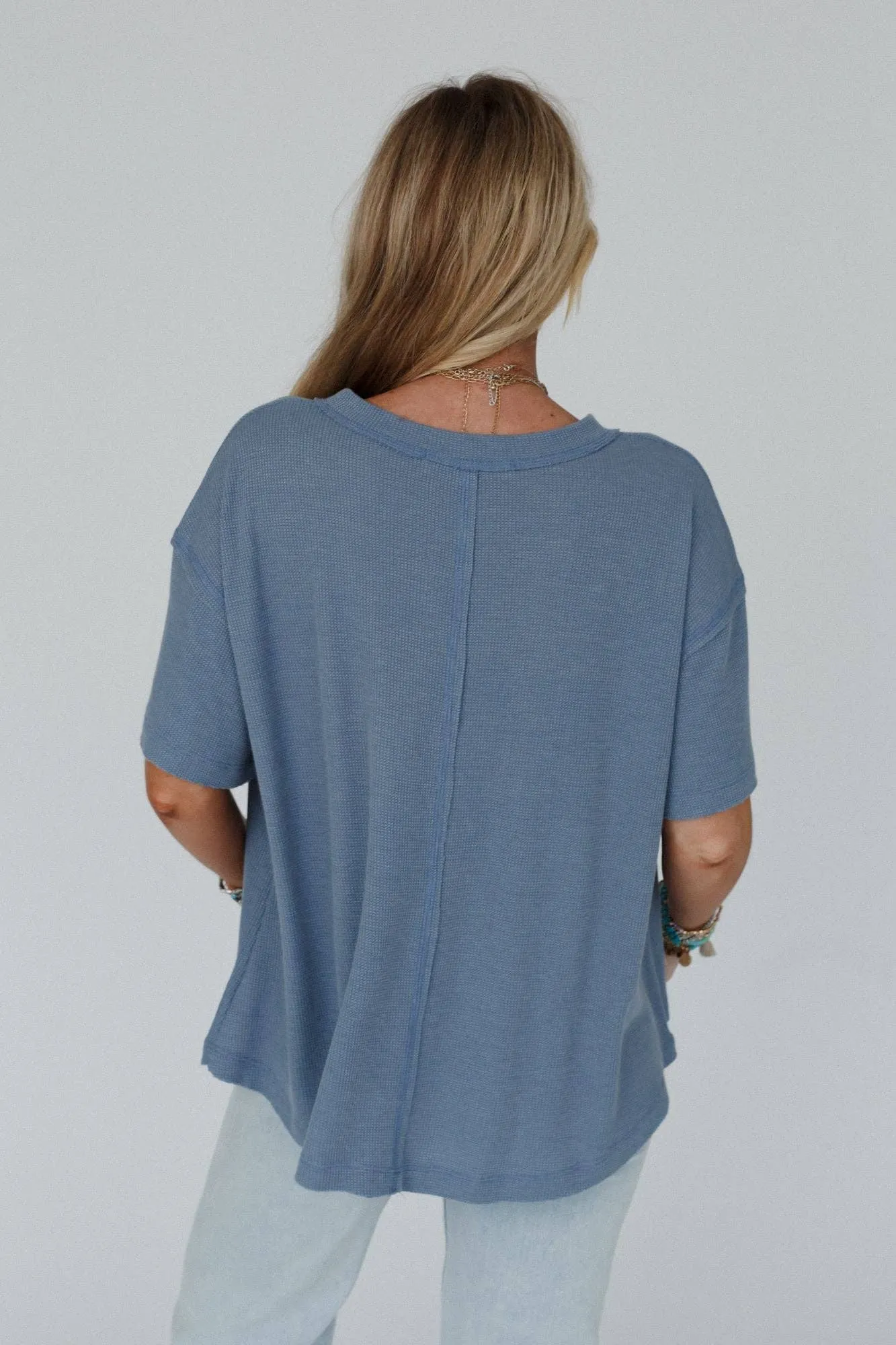 Three Bird Nest Soft Plume Henley Top - Blue Slate