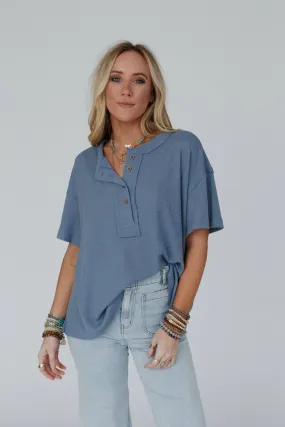 Three Bird Nest Soft Plume Henley Top - Blue Slate