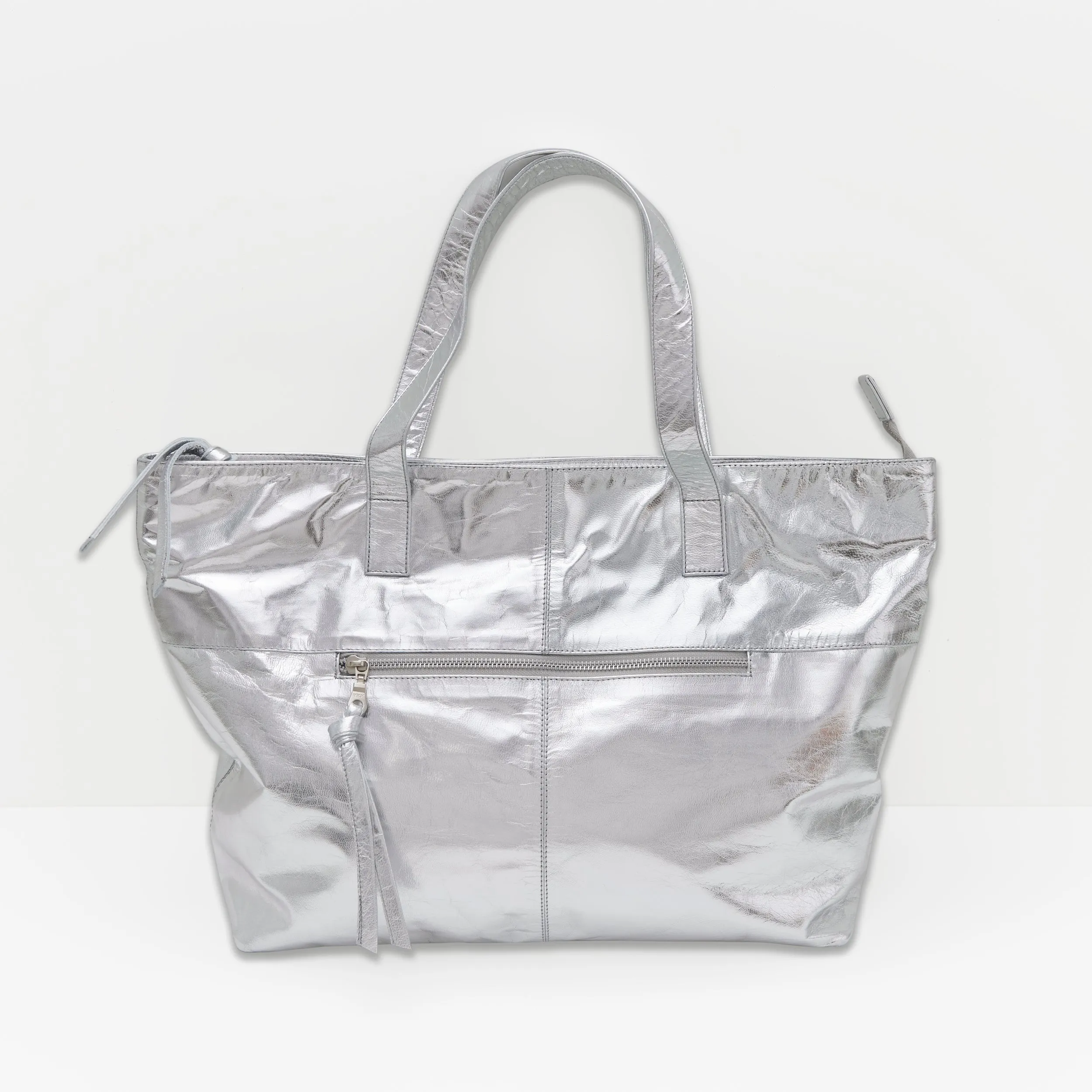Toronto Leather Tote Bag - Silver