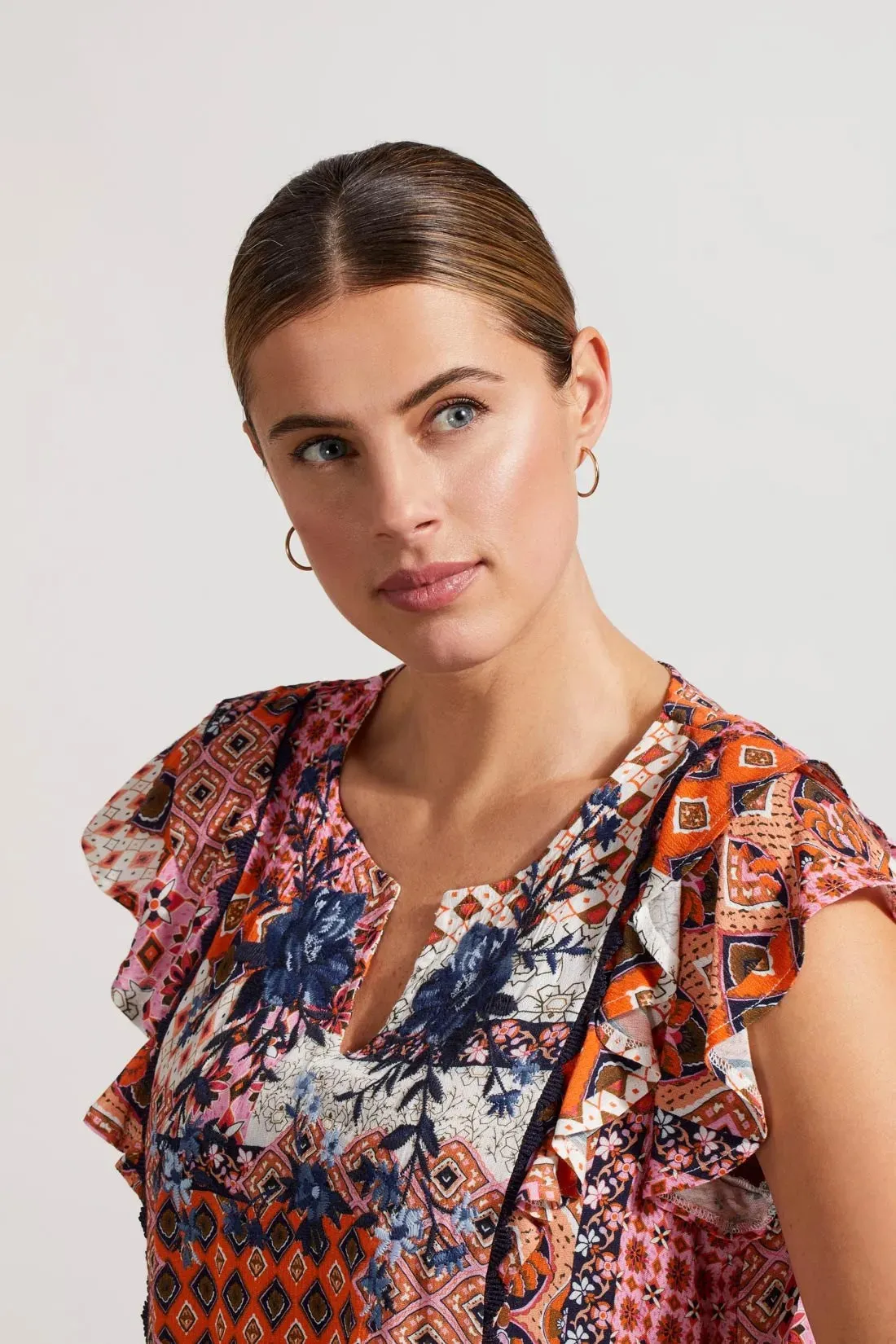 Tri 7997O Embroidered Frill Sleeve Blouse
