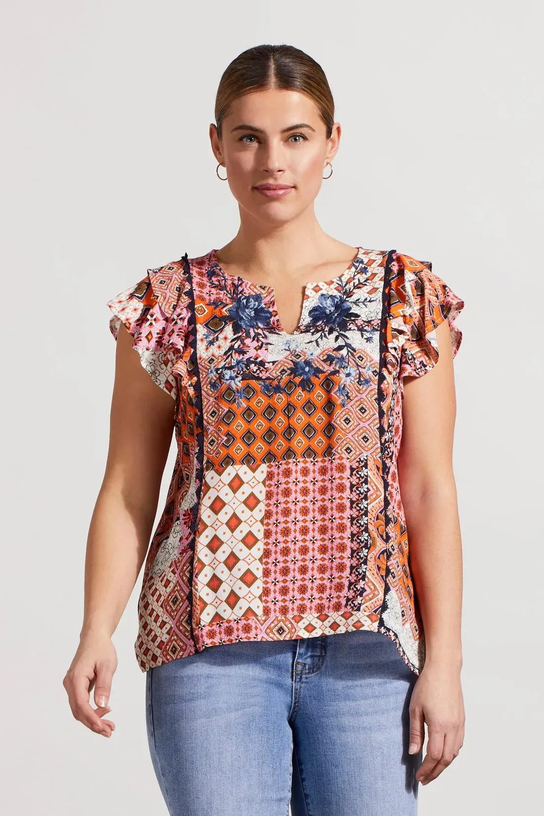 Tri 7997O Embroidered Frill Sleeve Blouse